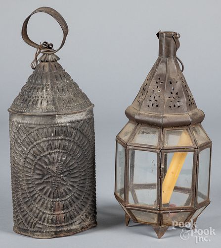 Two punched tin lanterns, 19th c.