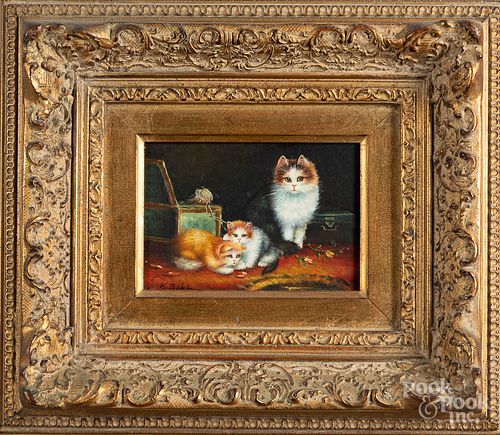 Two contemporary oil on panel works of cats