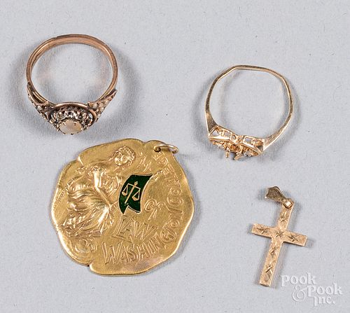 10K gold pendant and ring, etc.