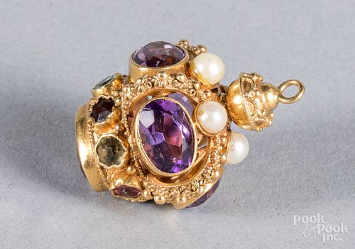 High grade gold and gemstone crown pendant