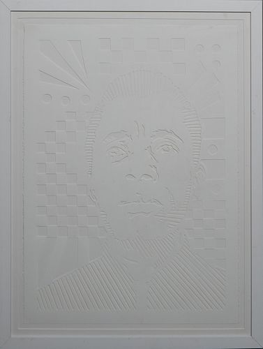 Brent Houzenga (1983-, New Orleans), "James Baldwin," 2018, cut paper from the "White On White" Series, unsigned, H.- 30 in., W.- 22 in., Framed H.- 3