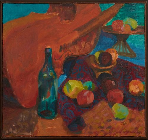 Thomas W. Hawkins (California), "The Fruit on my Shirt," 1965, oil on canvas, signed lower right, also signed and titled verso, gallery framed, H.- 19