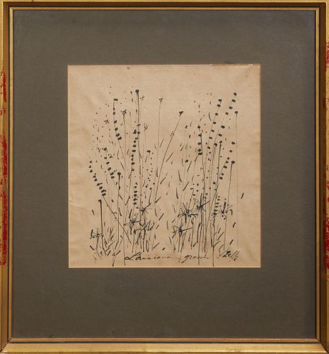 Zella Funck (1917-2009, Louisiana), "Louisiana Grass," 20th c., ink on paper, signed lower proper left corner of work, titled on bottom of piece, pres
