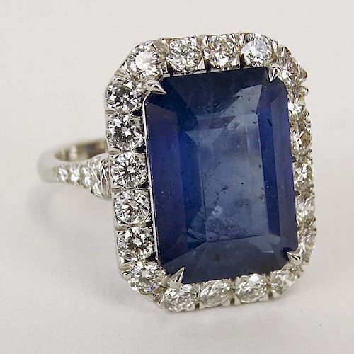 PGS Certified 10.32 Carat Natural Blue Sapphire and 18 Karat White Gold Ring.