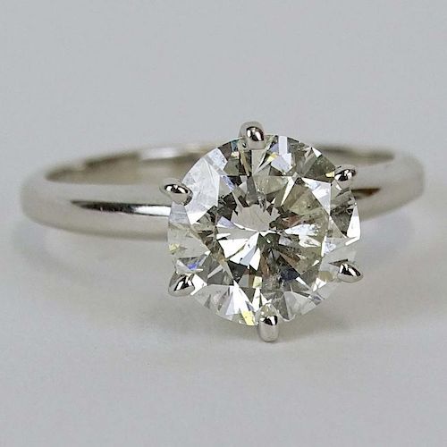 Lady's Tiffany style Approx. 2.27 Carat Round Cut Diamond and 14 karat White Gold Engagement Ring