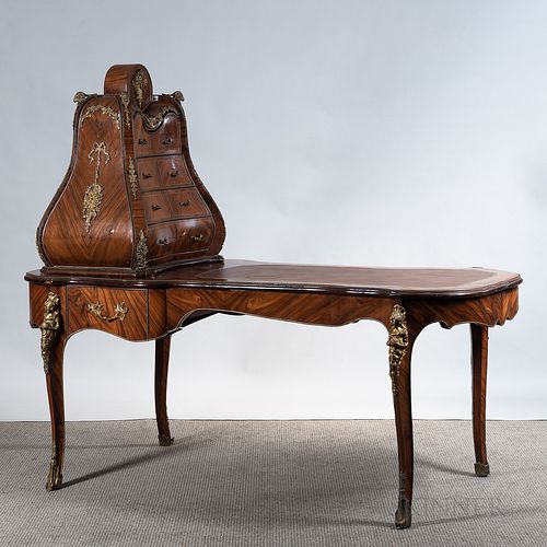 Louis XV-style Inlaid and Ormolu-mounted Kingwood Desk with Cabinet