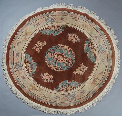 Chinese Style Textured Circular Carpet, with long fringe, Dia.- 84 in.