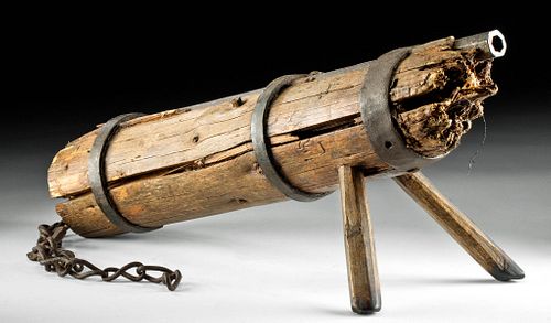 Rare Mid-15th C. German Steel Wall Gun w/ Wood Carriage