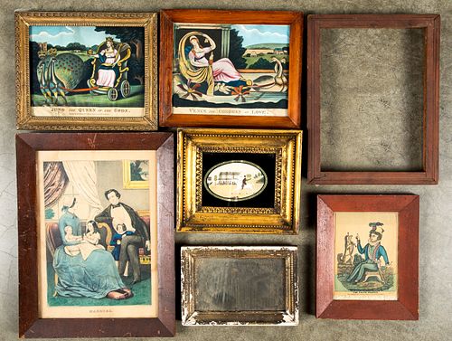 Seven early prints and frames.