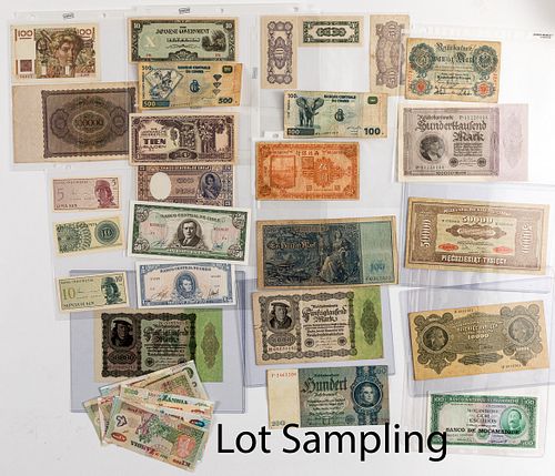 Collection of foreign paper currency.