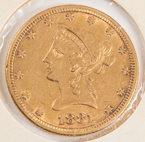 1881 ten dollar Liberty Head coin.