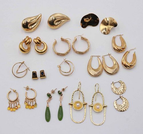 Ten Pair Unmarked 14K Yellow Gold Earrings