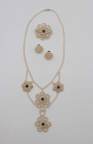 Victorian Knitted Seed Pearl Jewelry Suite