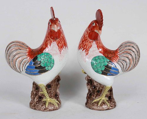 Pair of Chinese Export Porcelain Rooster Figures