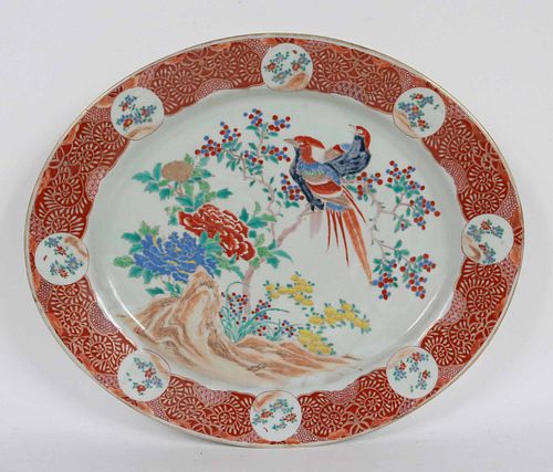 Chinese Orange Bird-Decorated Porcelain Platter
