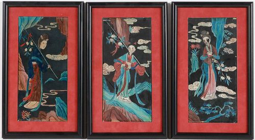 Three Chinese Reverse Painted Glass Pictures
