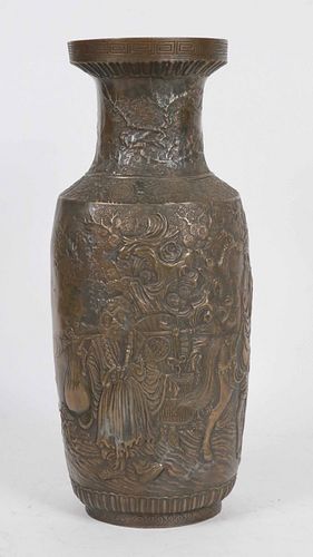 Asian Figural and Character-Decorated Bronze Vase