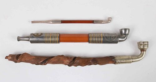 Three Chinese Metal and Wood Pipes