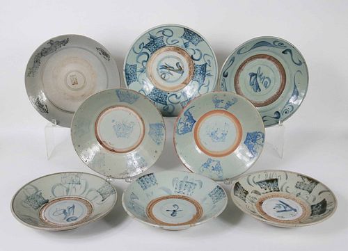 Eight Blue and White Glazed Chargers