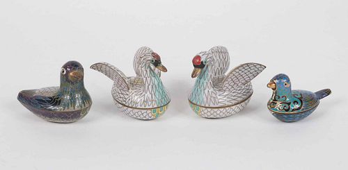 Four Chinese Cloisonne Bird-Form Boxes
