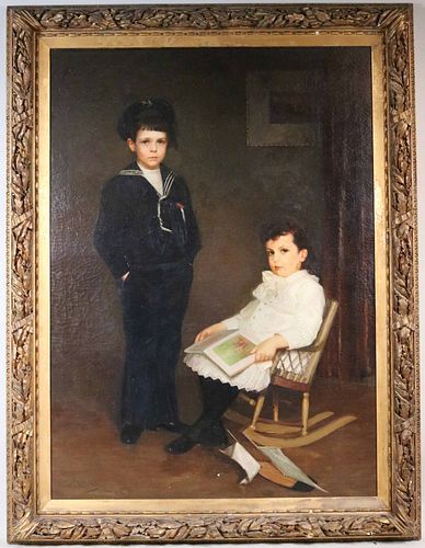 Oil on Canvas, W.W. Churchill, Two 19th C. Boys