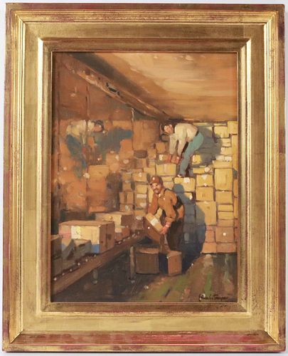 John Traynor, Oil on Canvas, "Loading the Trucks"
