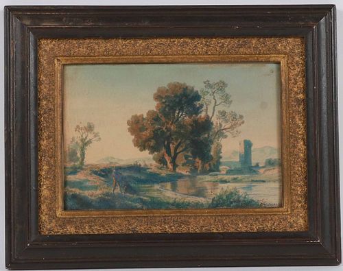 Watercolor on Paper, Trees on River, 18th/19th C.