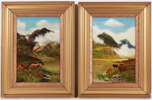 Pair of Oils on Canvas, Scottish Highland Cattle