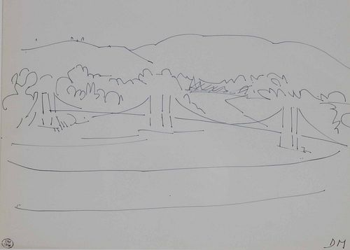Dora Maar, Ink on Paper, Landscape with Bridge