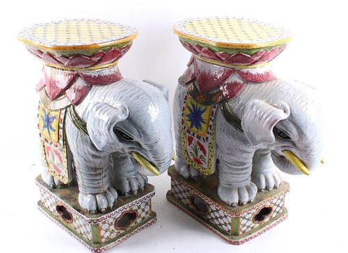 Hand Painted Large Ceramic Elephant Plant Stands