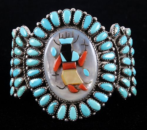 Zuni Sleeping Beauty Sterling Kachina Bracelet