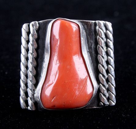 Navajo Ox Blood Coral Sterling Silver Ring