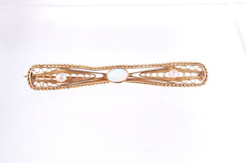 10K Gold Victorian Opal and Pearl Brooch