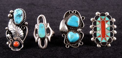 Zuni & Navajo Turquoise/Coral Ring Collection