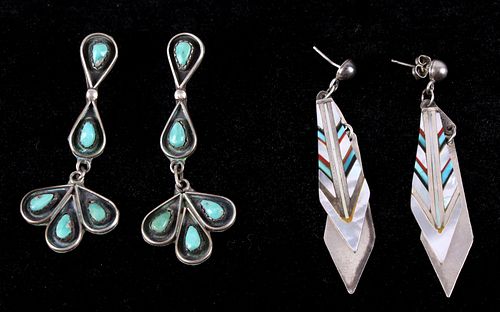 Two Pairs of Sterling Silver/Turquoise Earrings