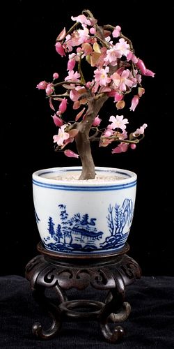 Carved Jade Cherry Blossom Tree Japanese Bowl