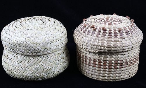 Northwest Coast & Papago Hand Woven Baskets w Lids