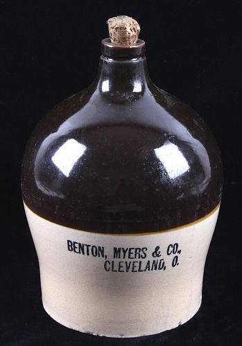 Benton Myers & Co. Salt Glazed Whiskey Pottery Jug