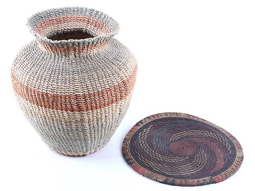 African Tribal Hand Woven Plaque & Basket