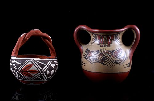 Acoma Pueblo Pottery Vessels Pair Circa 1922