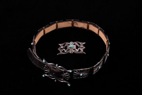Navajo Turquoise & Silver Concho Belt with Buckles