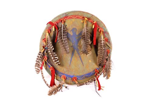 Sioux Polychrome Parfleche Shield Ft. Belknap Tag