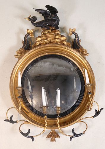 Regency Giltwood Dragon-Decorated Convex Mirror