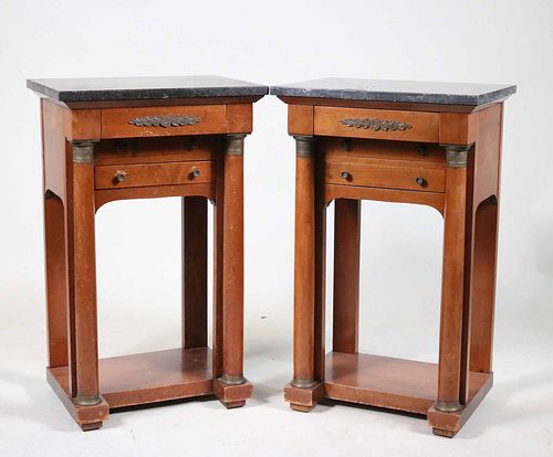 Pair of Empire Style Marble Top Side Tables