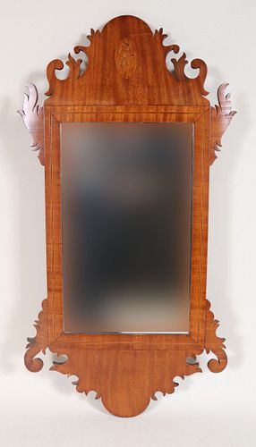 Chippendale Inlaid Mahogany Looking Glass