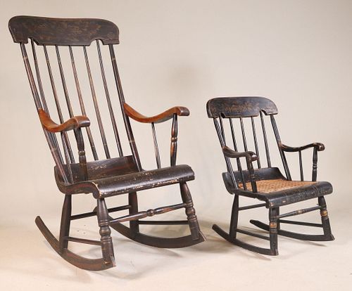 Two Empire Black Painted "Boston" Rocking Chairs