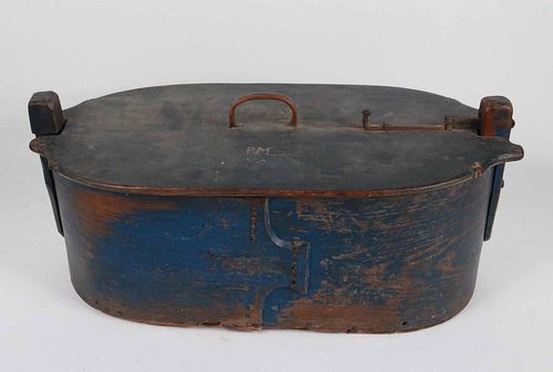 A Blue Painted Maple & Pine Lidded Band Box