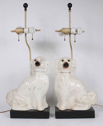 Pair of Staffordshire White-Glazed Porcelain Dogs