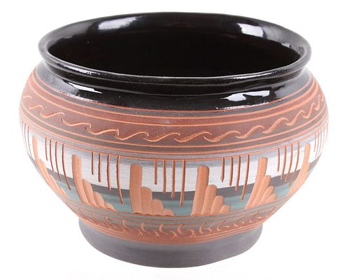 Navajo Hand Made Signed Polychrome Pottery Jar