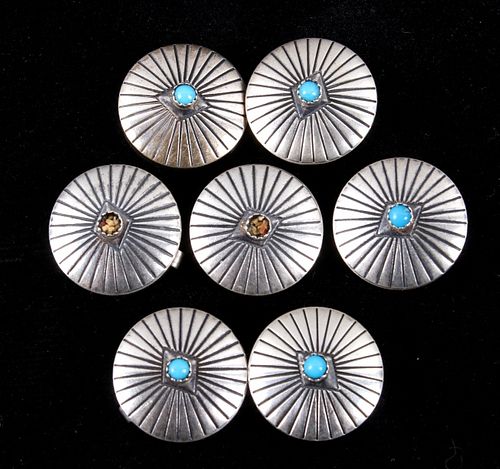 Navajo Sterling Silver & Turquoise Button Covers